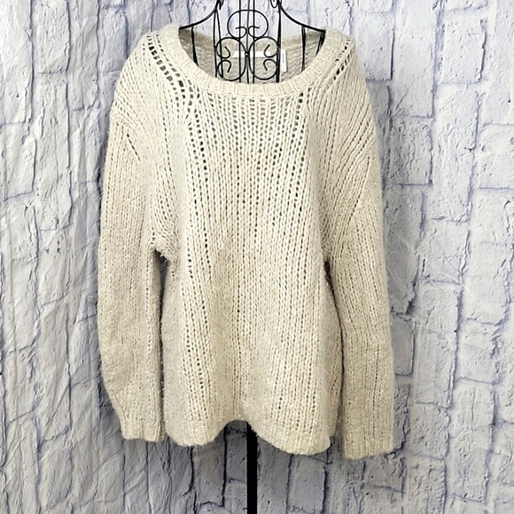 Helmut Lang Sweaters - HELMUT‎ LANG Cream Open Weave Women's Wool Alpaca Sweater Large